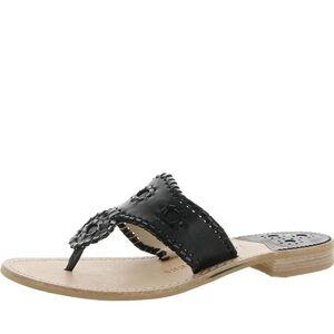 Jack Rogers Womens Jacks Flat Sandal Black Leather Slide Sandals Shoes NWOT.